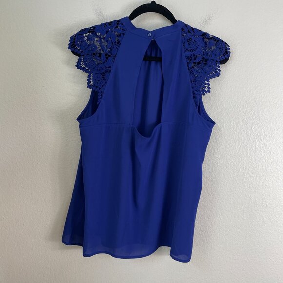 NEW Express Womens Large Royal Blue Lace Cap Sleeve Blouse Shirt Top - Picture 10 of 11